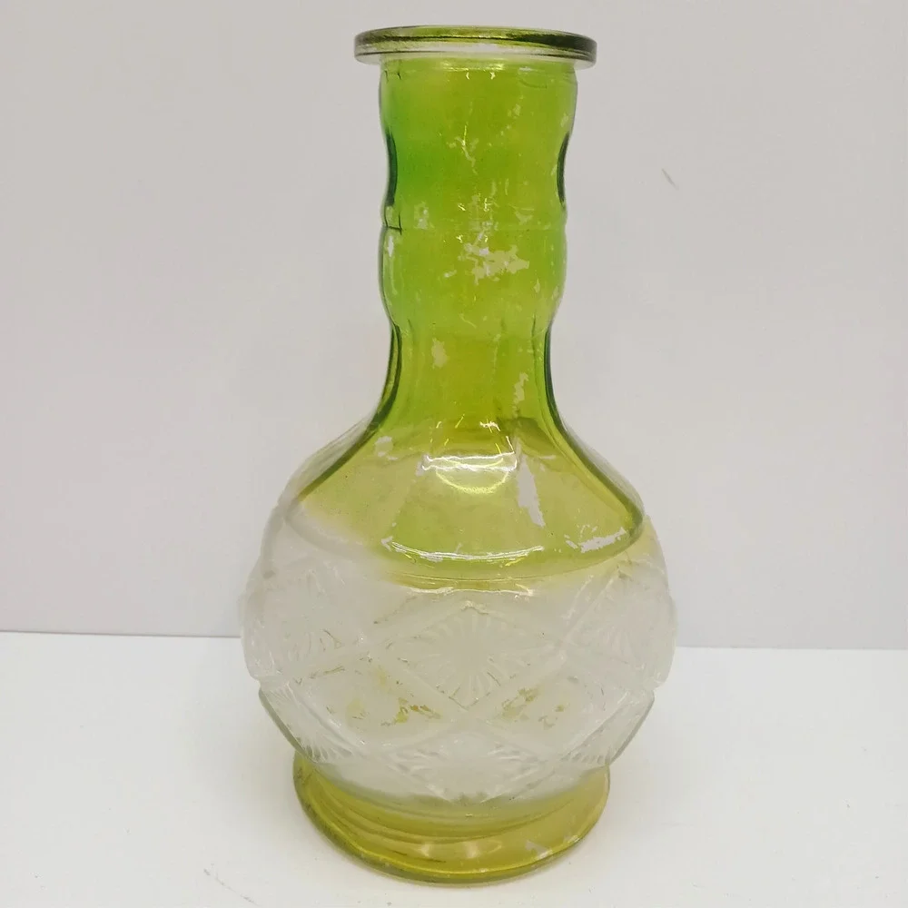 VTG Art Decorative Large Roman Glass Green Vase Diamond Cut Pattern Retro Decor